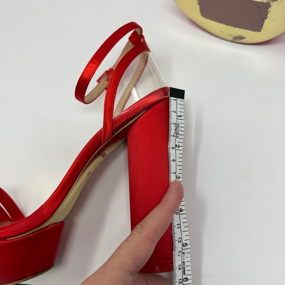 Jessica Rich Red Satin Block Heel Platform Heels - Picture 7 of 12